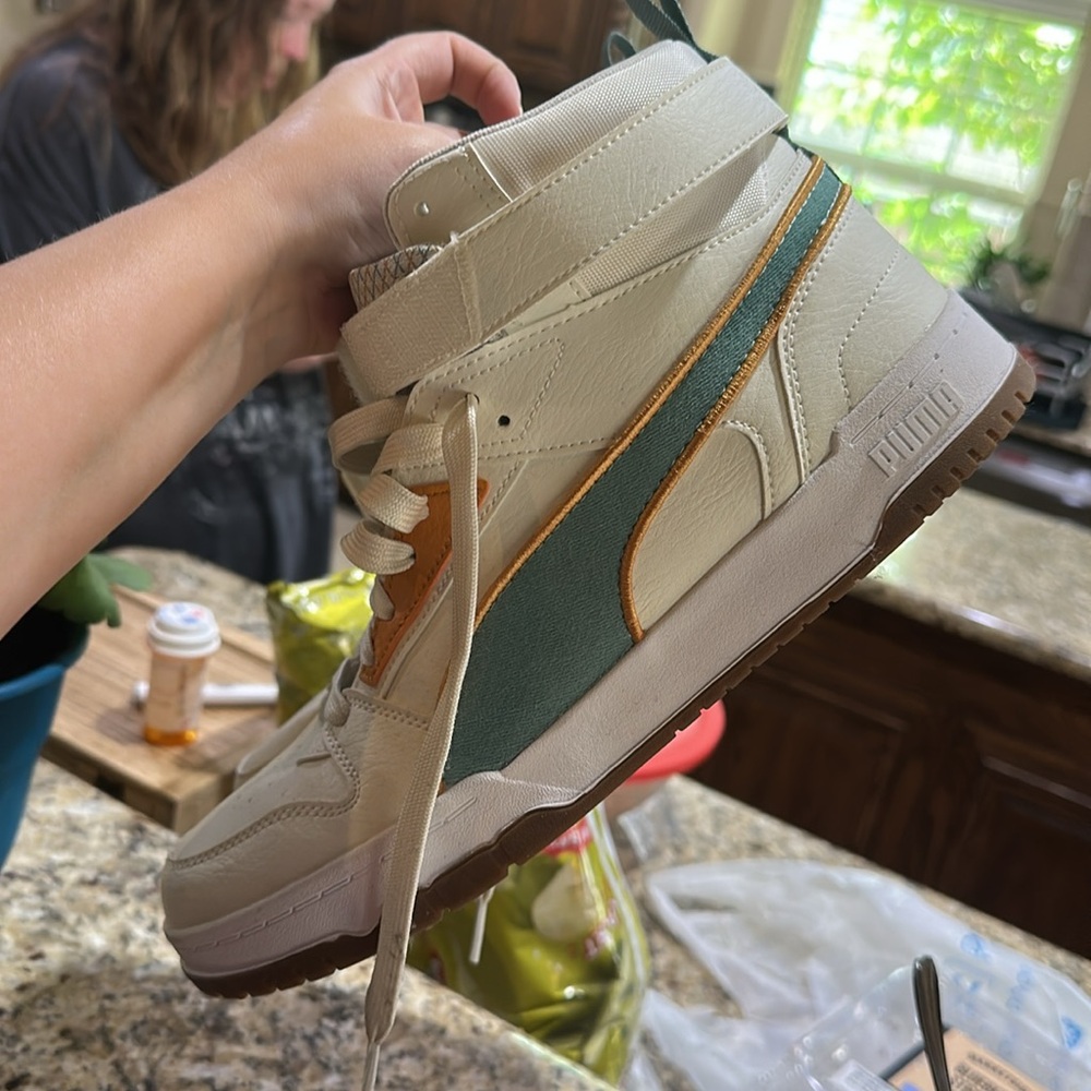 High-Top Sneakers - White, Orange, Ocean Blue